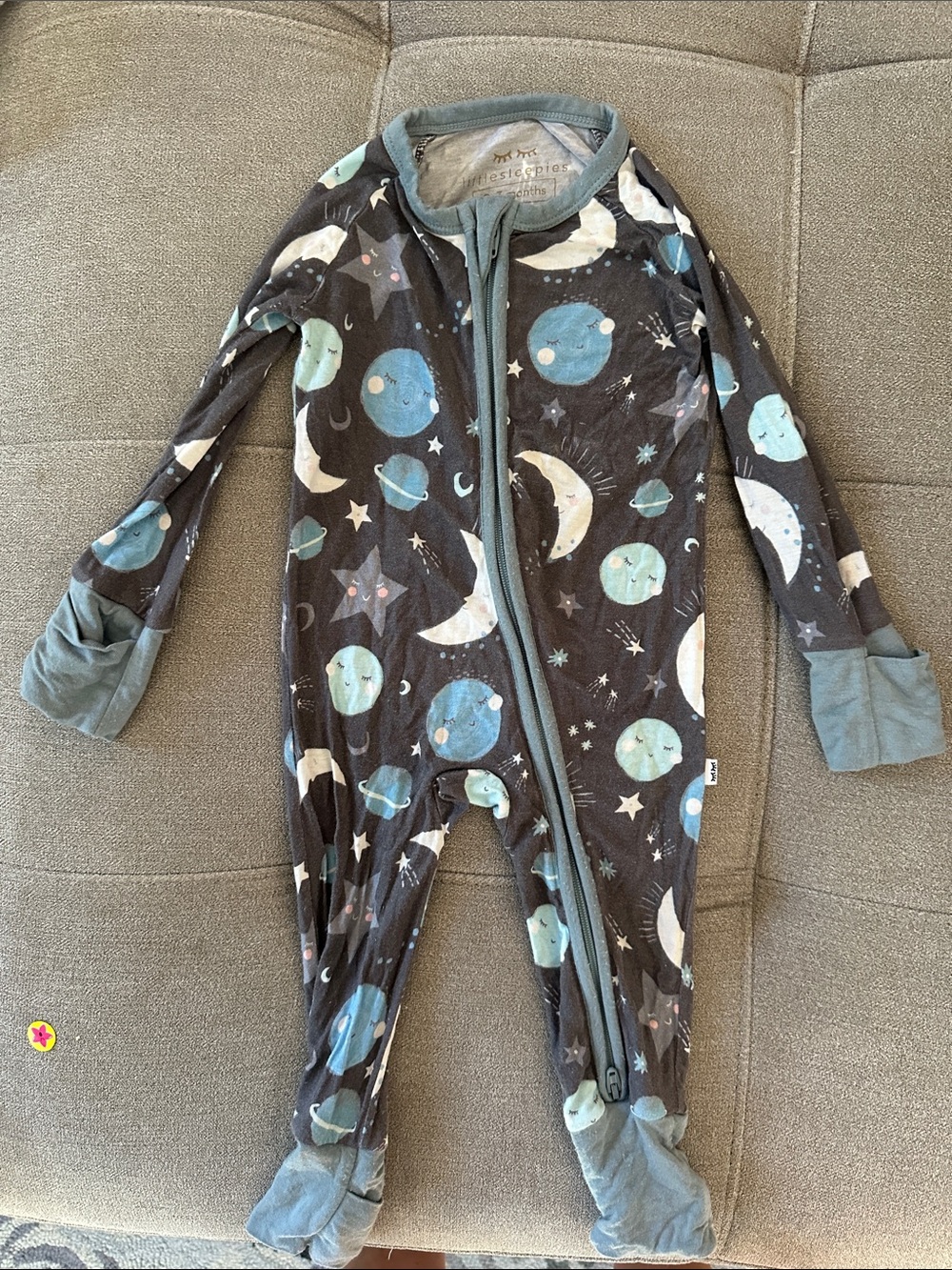 Little Sleepies Dark Gray Space Print Footed One-Piece